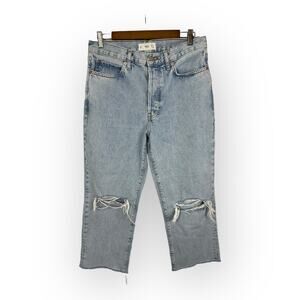 Mng Denim Womens size 6 Cropped High Wasit Distressed Button Fly Jeans